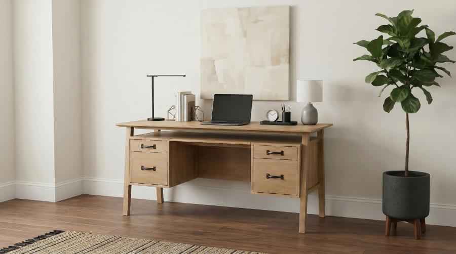 Goodson 64-inch 4-Drawer Double Pedestal Computer Desk Distressed Light Brown