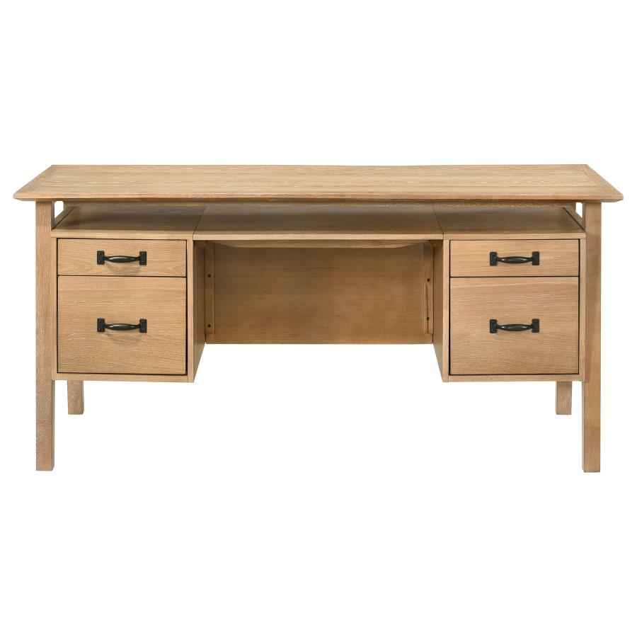 Goodson 64-inch 4-Drawer Double Pedestal Computer Desk Distressed Light Brown