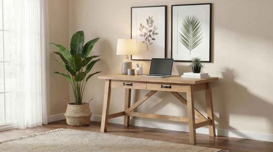 Fabian 54-inch 2-drawer Computer Writing Desk Distressed Light Brown