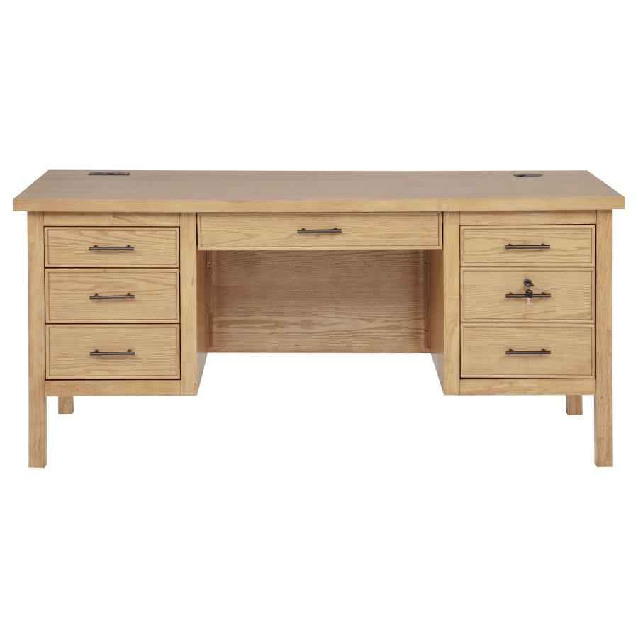 Vermes 66-inch 7-drawer Computer Desk with Power Outlet Light Ash