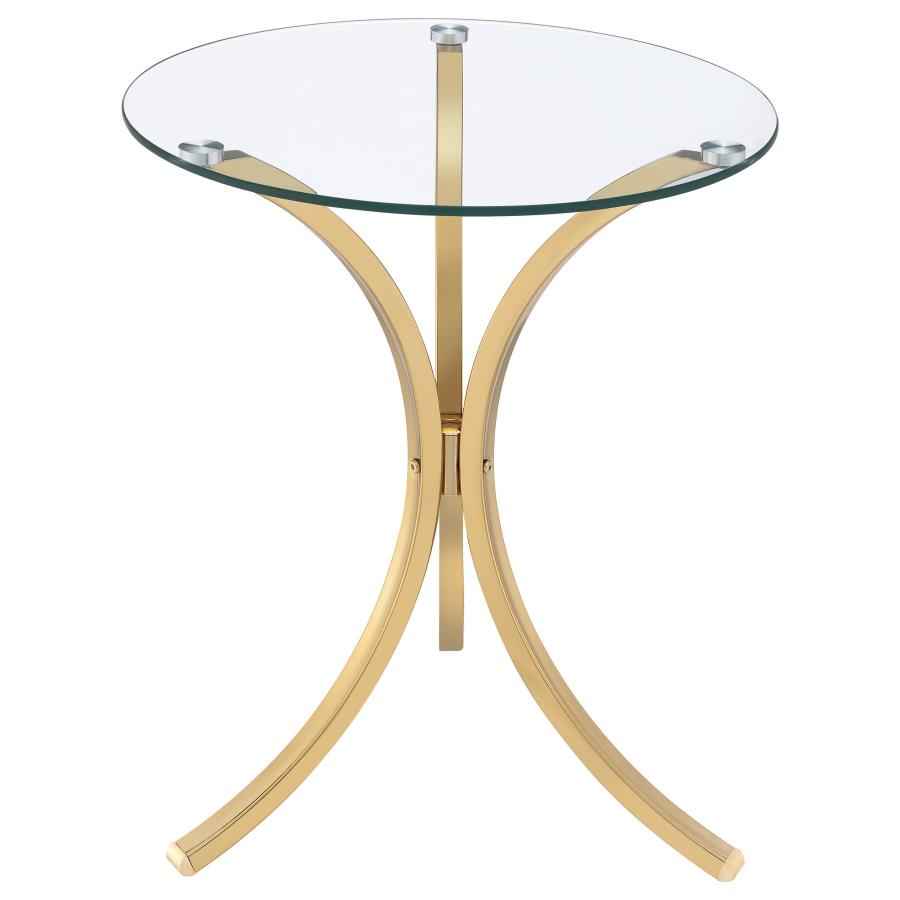 Eloise Round Glass Top Curved Metal Side Table Gold