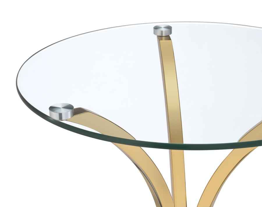 Eloise Round Glass Top Curved Metal Side Table Gold