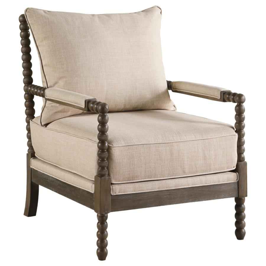Blanchett Upholstered Bobbin Accent Chair Beige and Distressed Brown - Home & Sleep Outlet