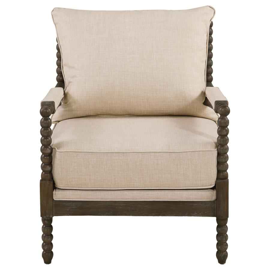 Blanchett Upholstered Bobbin Accent Chair Beige and Distressed Brown - Home & Sleep Outlet