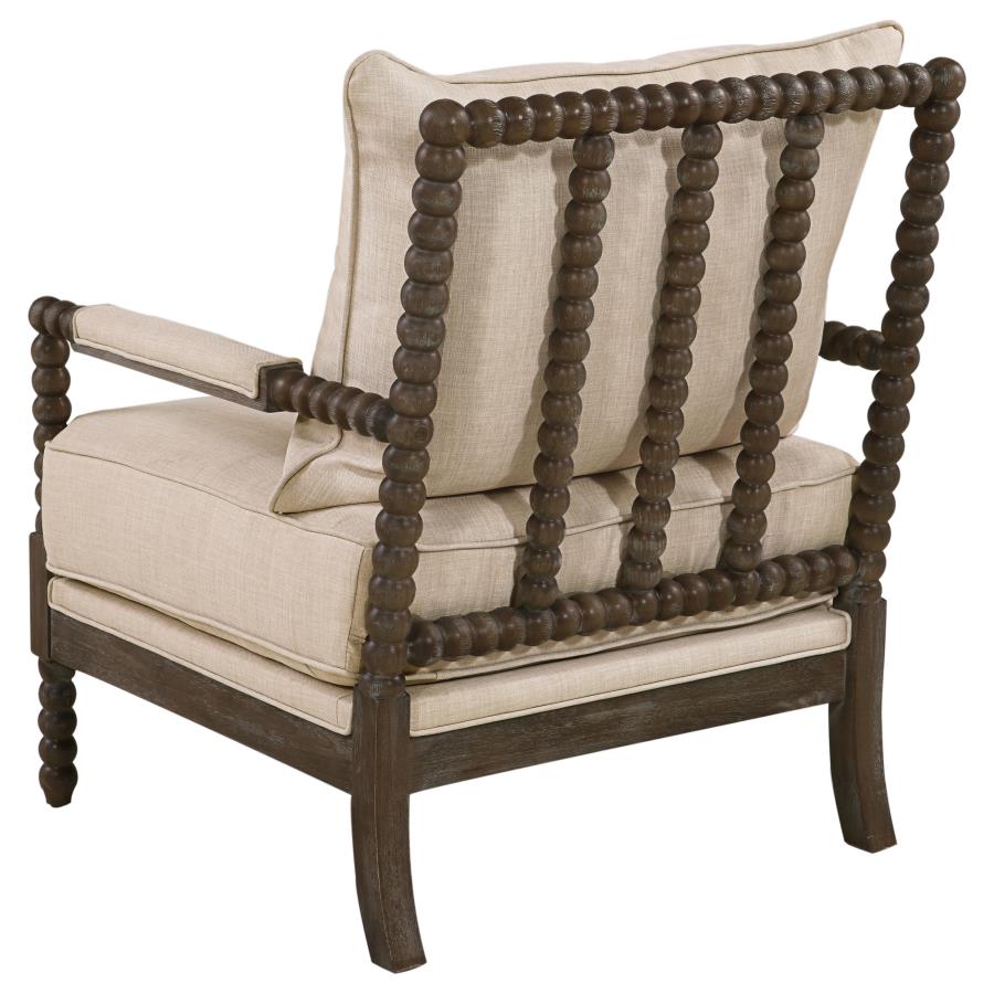 Blanchett Upholstered Bobbin Accent Chair Beige and Distressed Brown - Home & Sleep Outlet