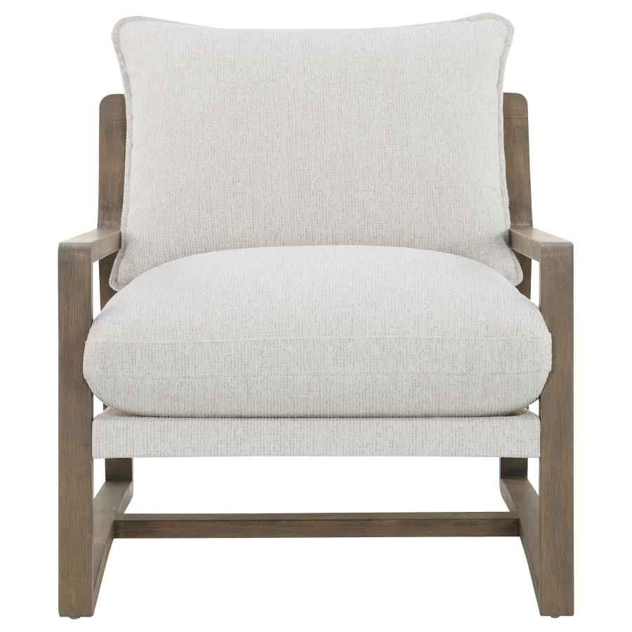 Geneva Boucle Upholstered Wood Arm Accent Chair Sand