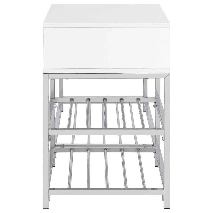 Siega 1-Drawer Shoe Storage Entryway Bench White High Gloss and Chrome