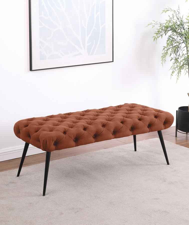 Ella Upholstered Tufted Bench Metal Legs Rust