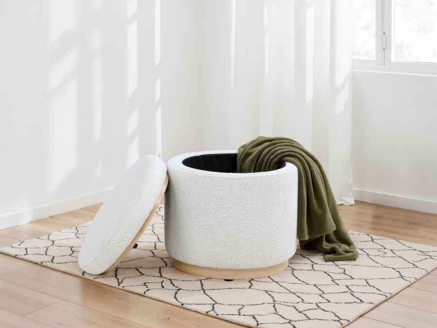 Remuda Boucle Upholstered Round Storage Ottoman Ivory