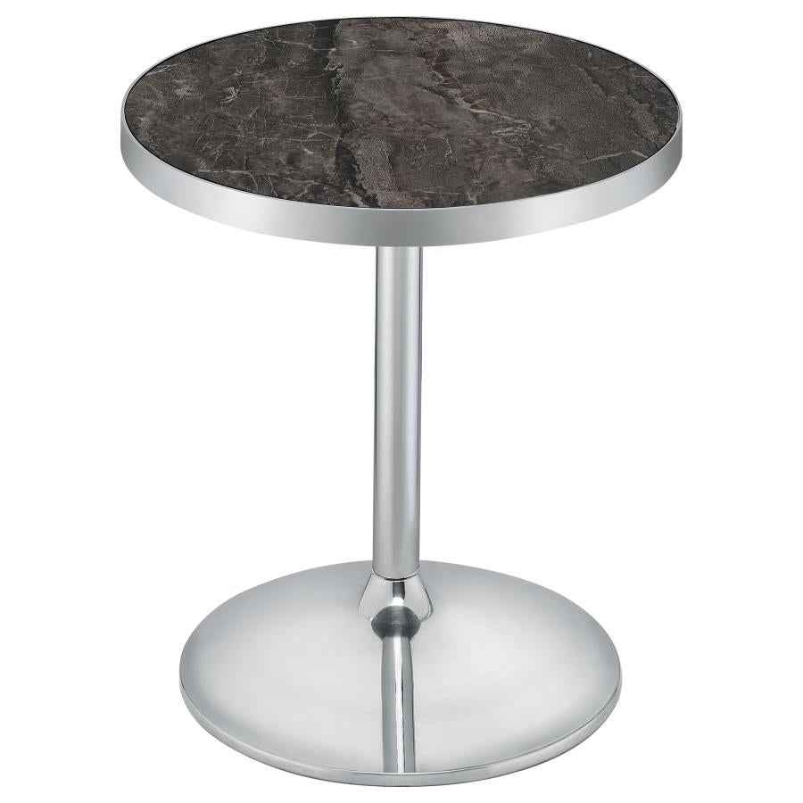 Cazen Round Faux Marble Top Pedestal Side Table Grey
