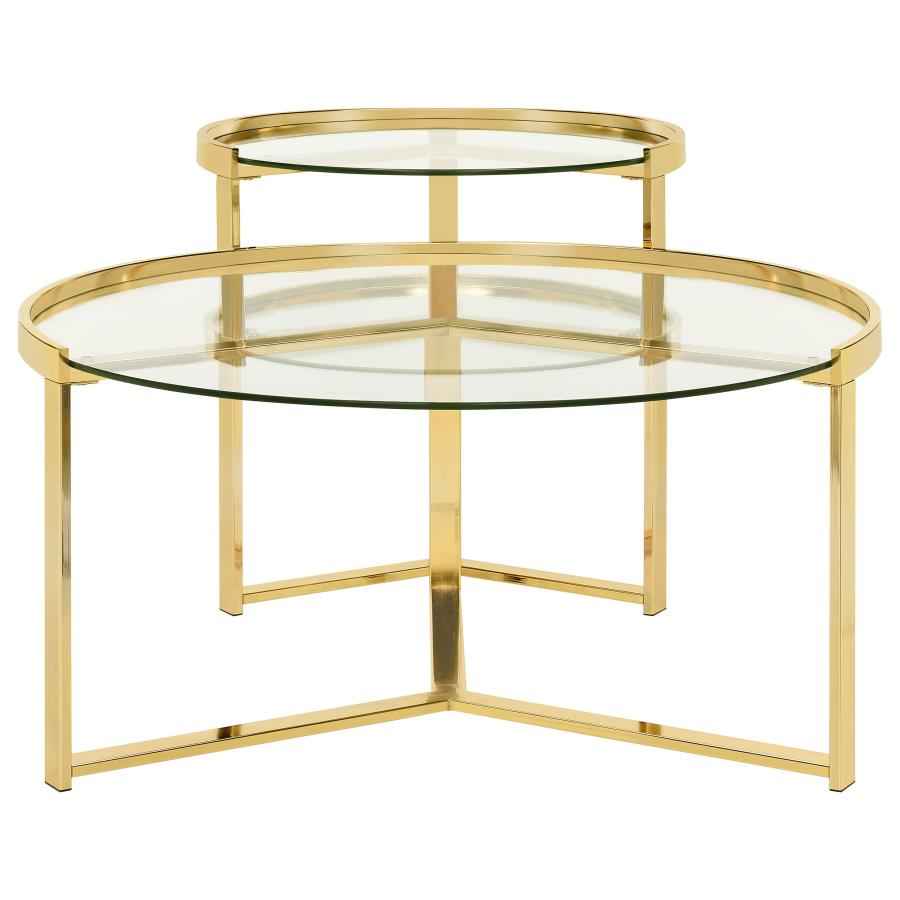 Delia 2-Piece Round Glass Top Nesting Coffee Table Gold