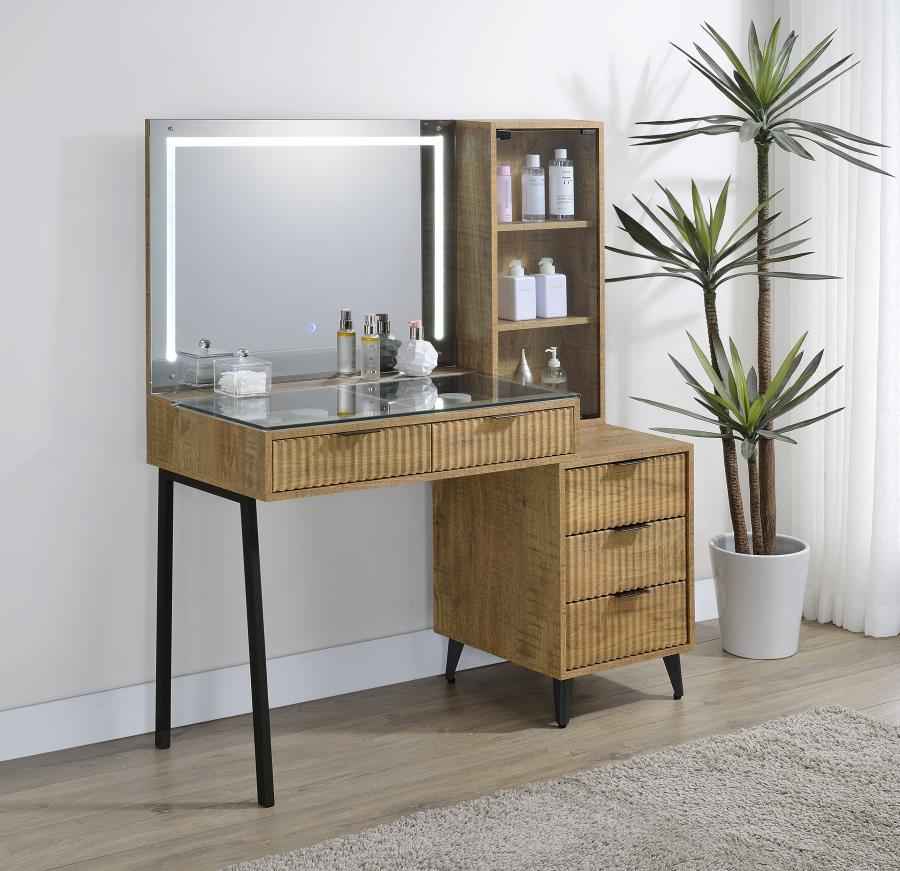 Souza 5-Drawer Makeup Vanity Table With LED Mirror Mango