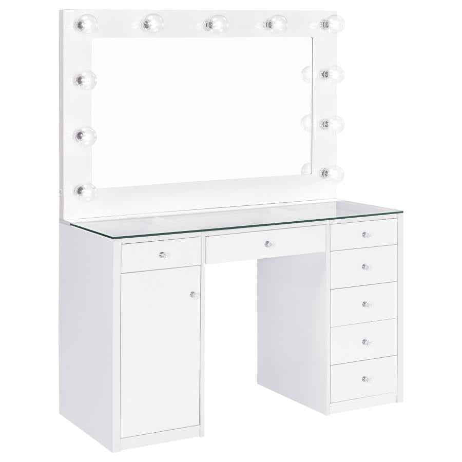 Acena 7-drawer Vanity Set with Lighting White High Gloss