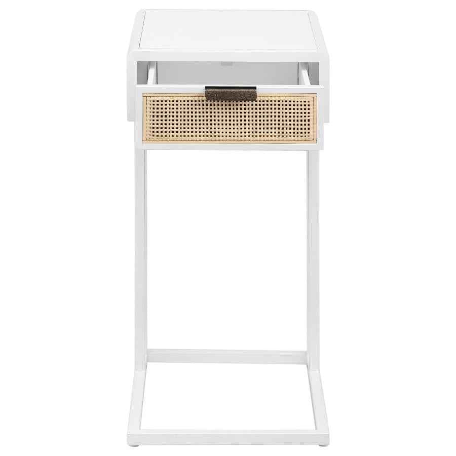 Amherst 1-drawer Radio Weave Cane Metal Side Table White