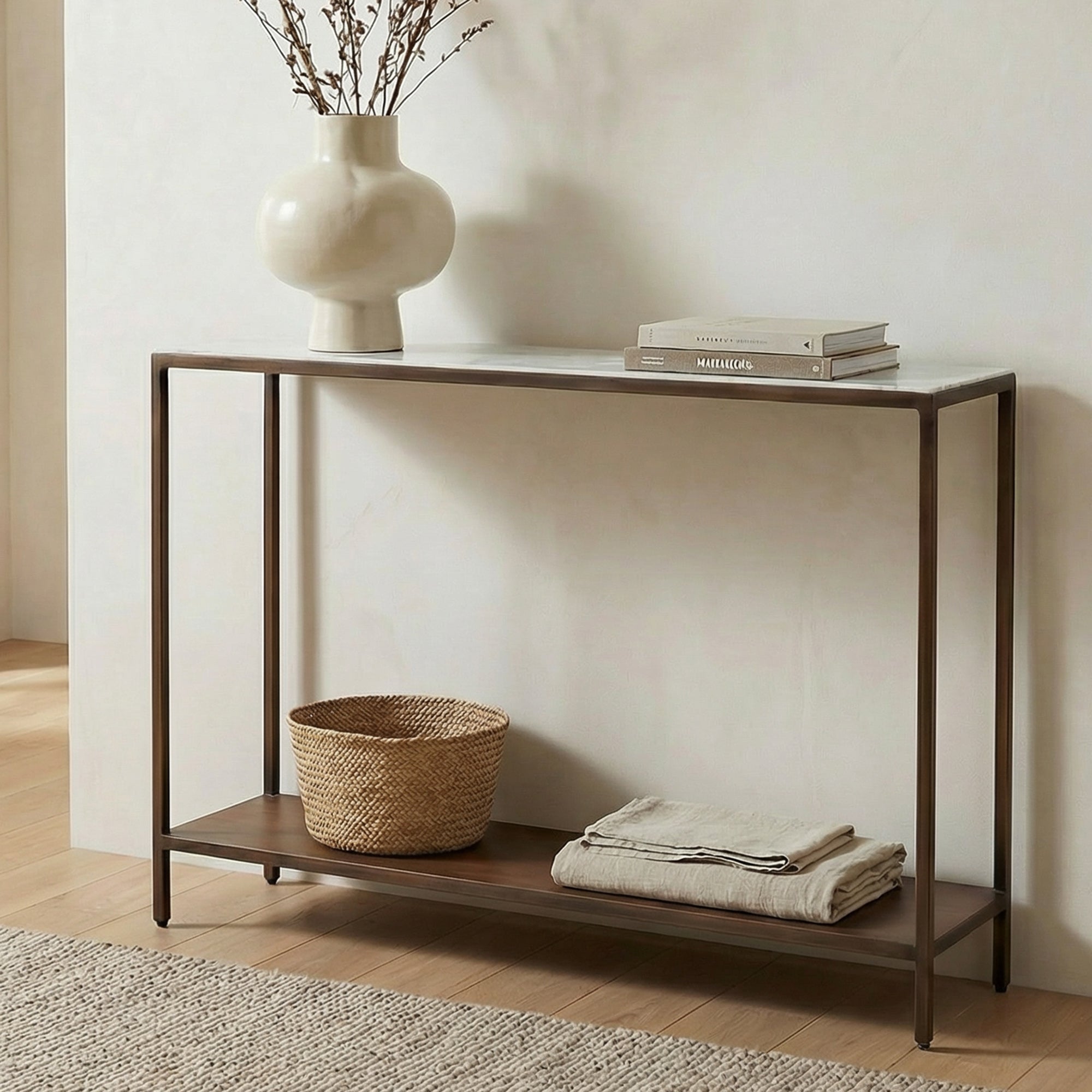 Bottego Console Table Antique Copper