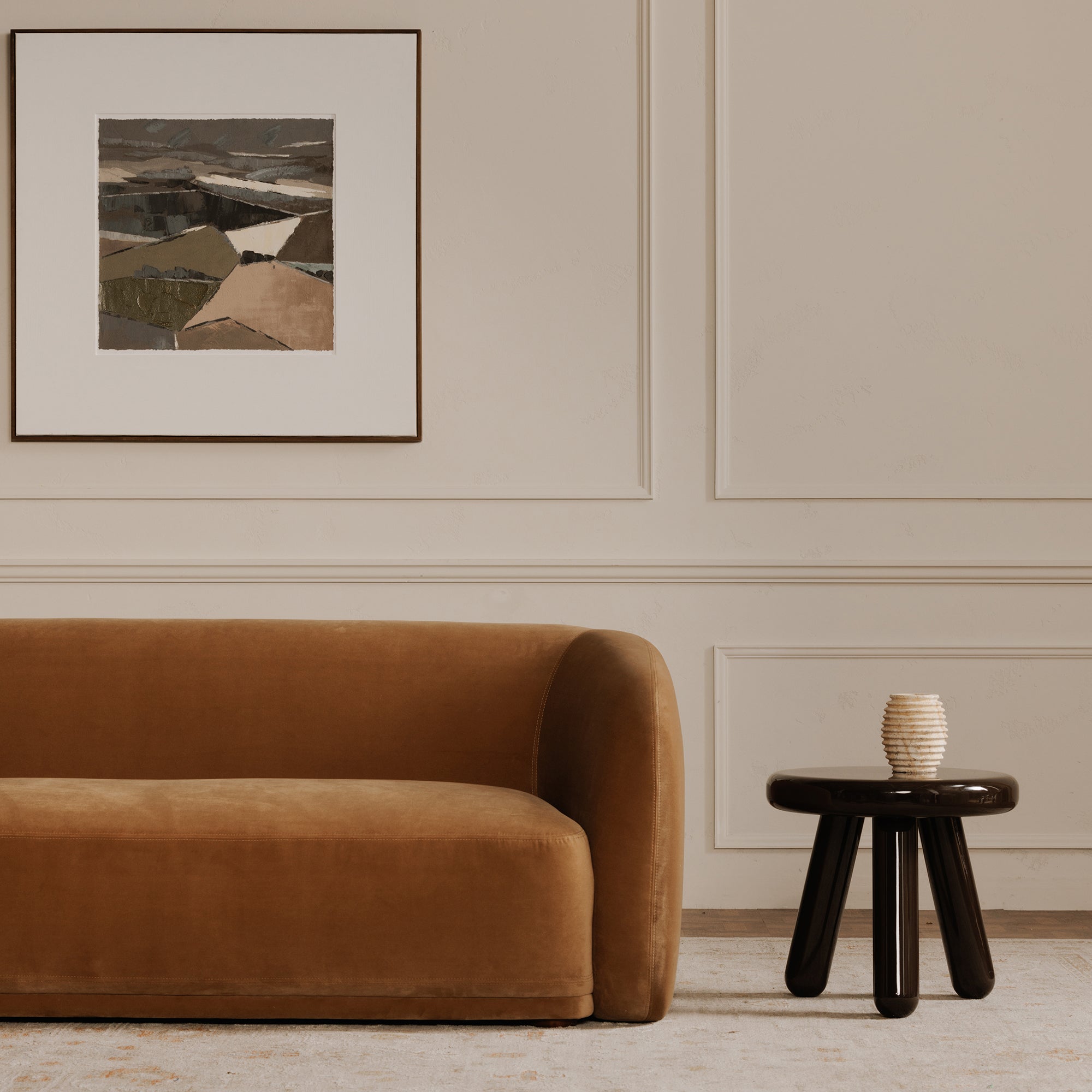 Faye Sofa Tan Faux Mohair
