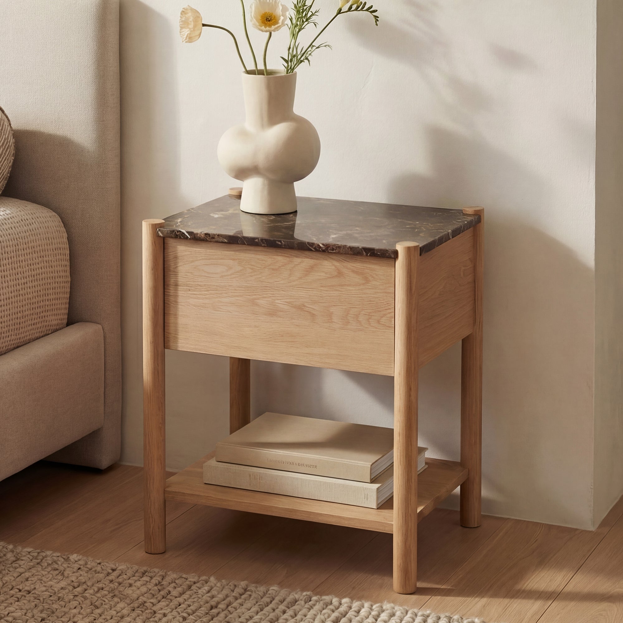Elio Nightstand Dark Emperador Marble