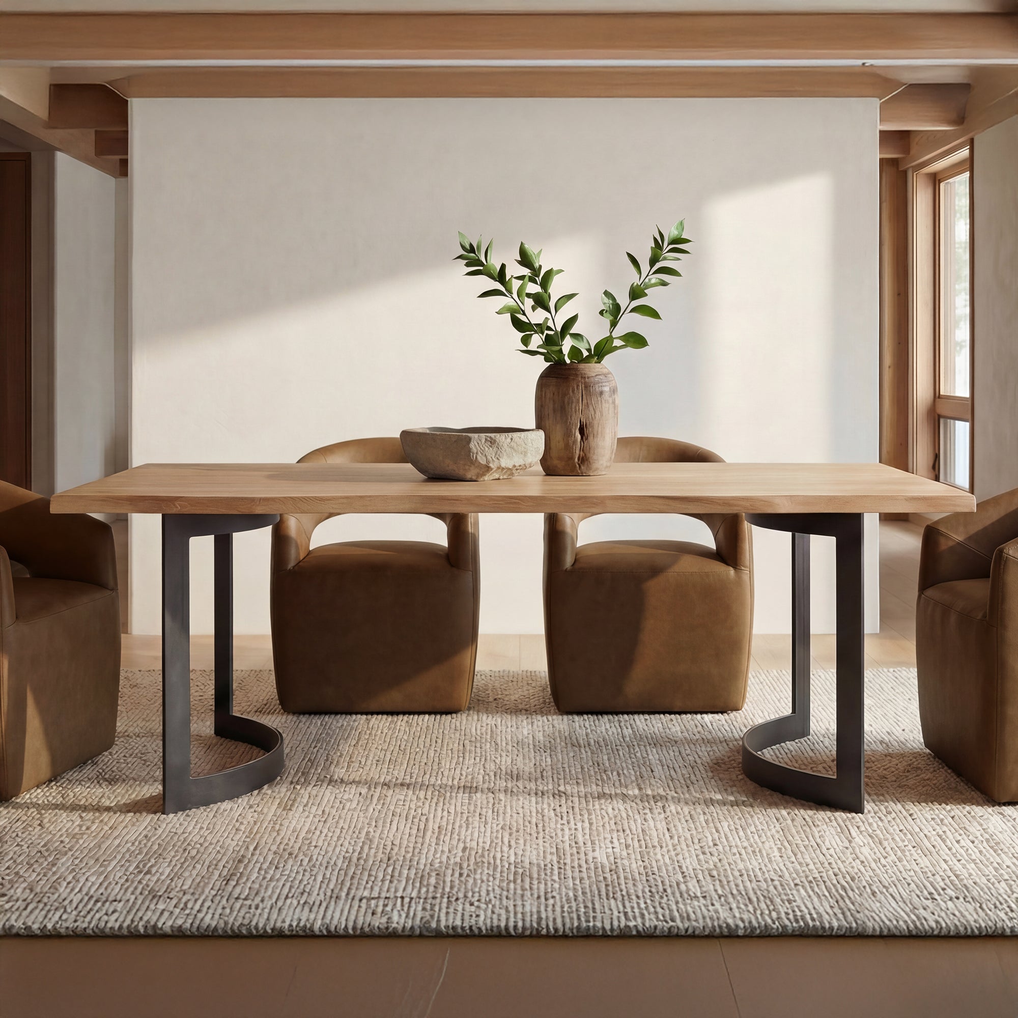 Barrow Rolling Dining Chair Tan Leather