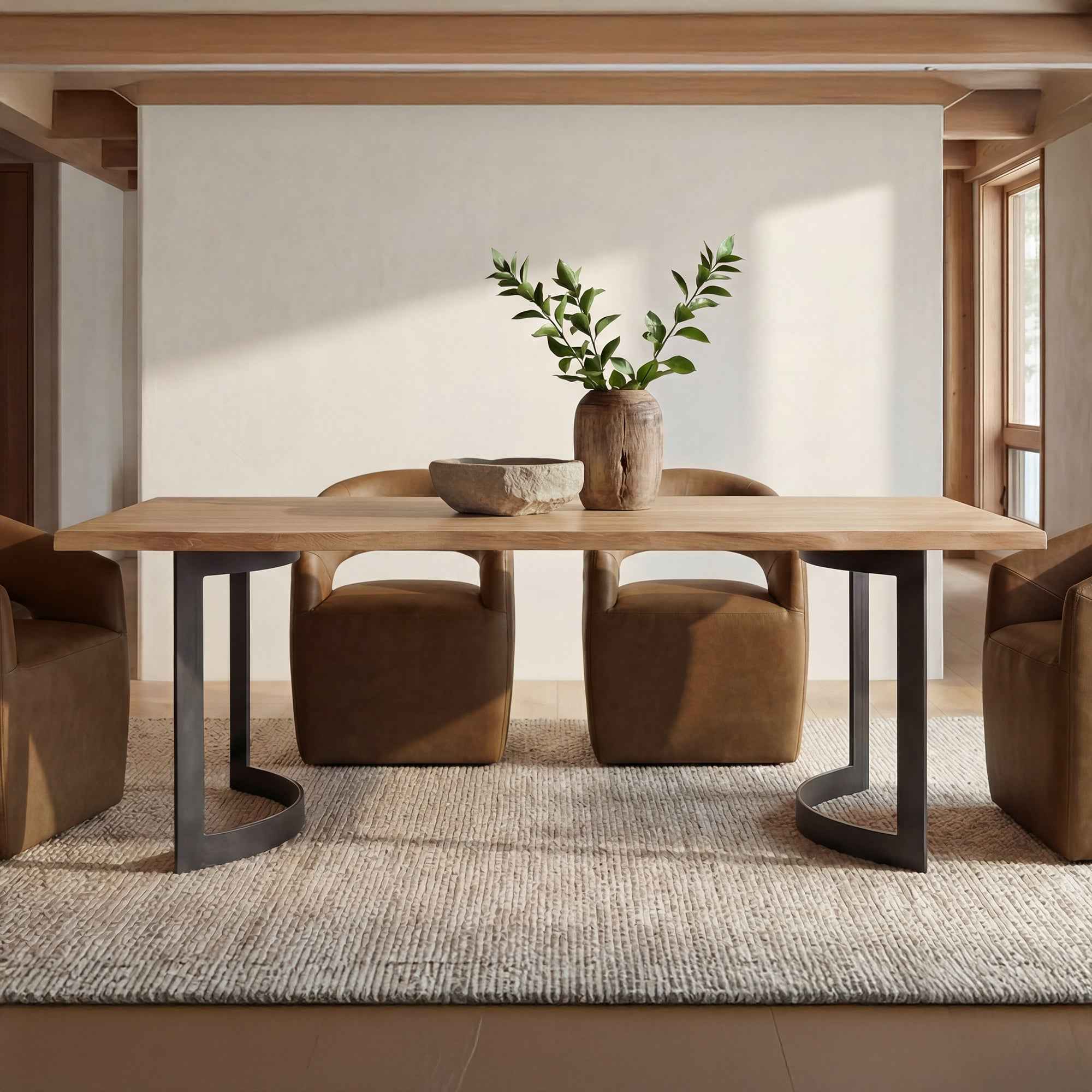 Barrow Rolling Dining Chair Tan Leather