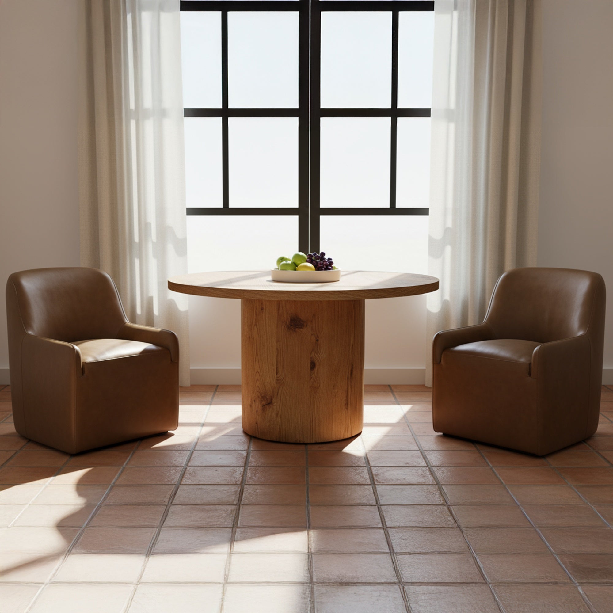 Maisie Rolling Dining Chair Tan Leather