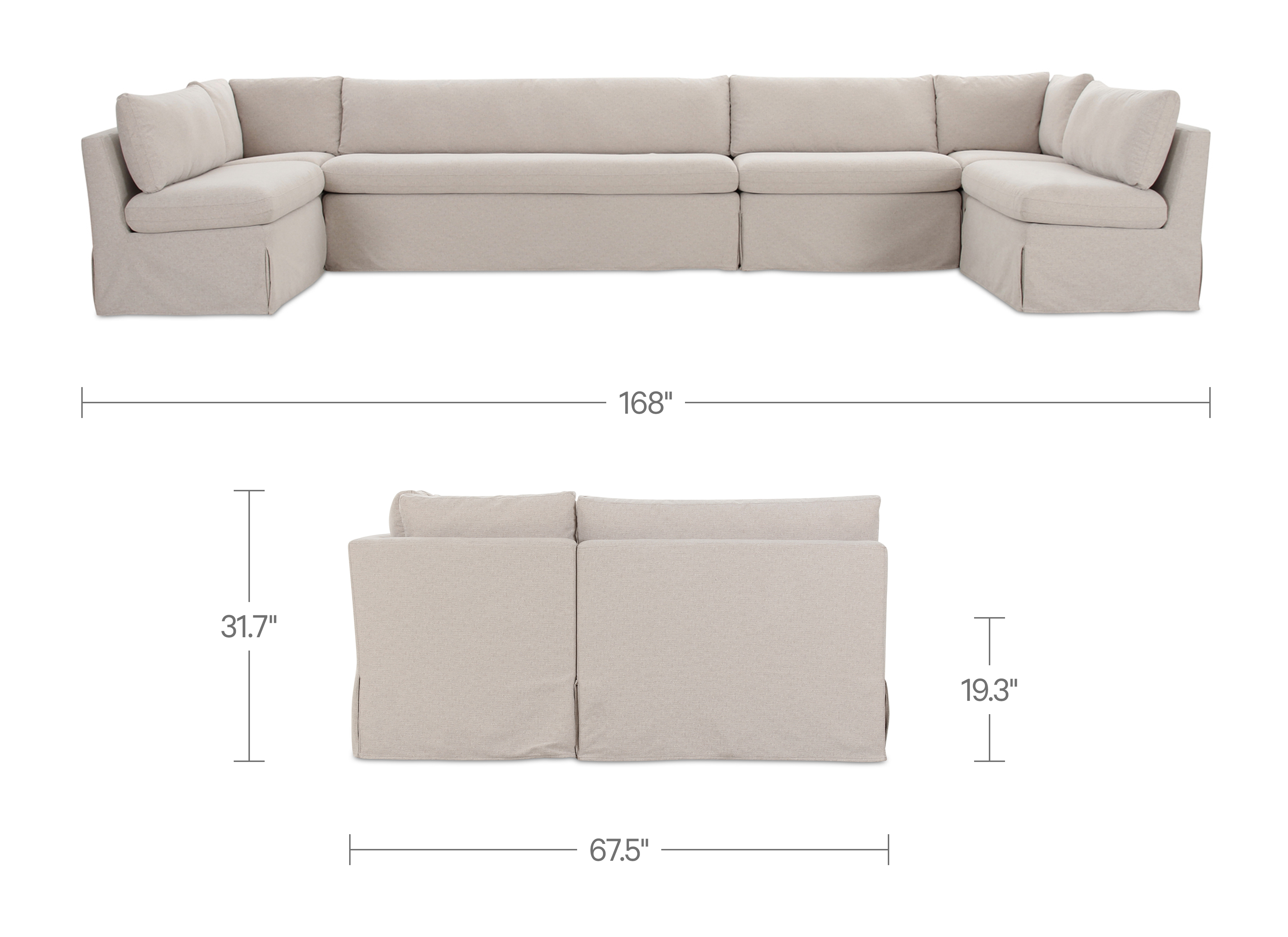 Fable Slipcover Dining Banquette U-Shape Beige 168 in.