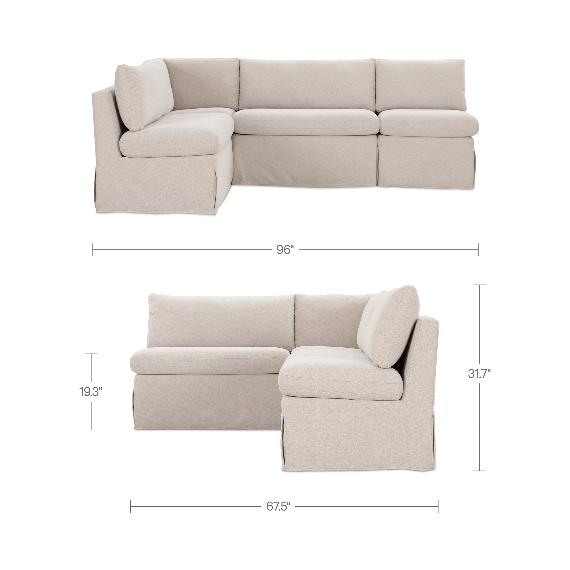 Fable Slipcover Dining Banquette L-Shape Beige 96 in.