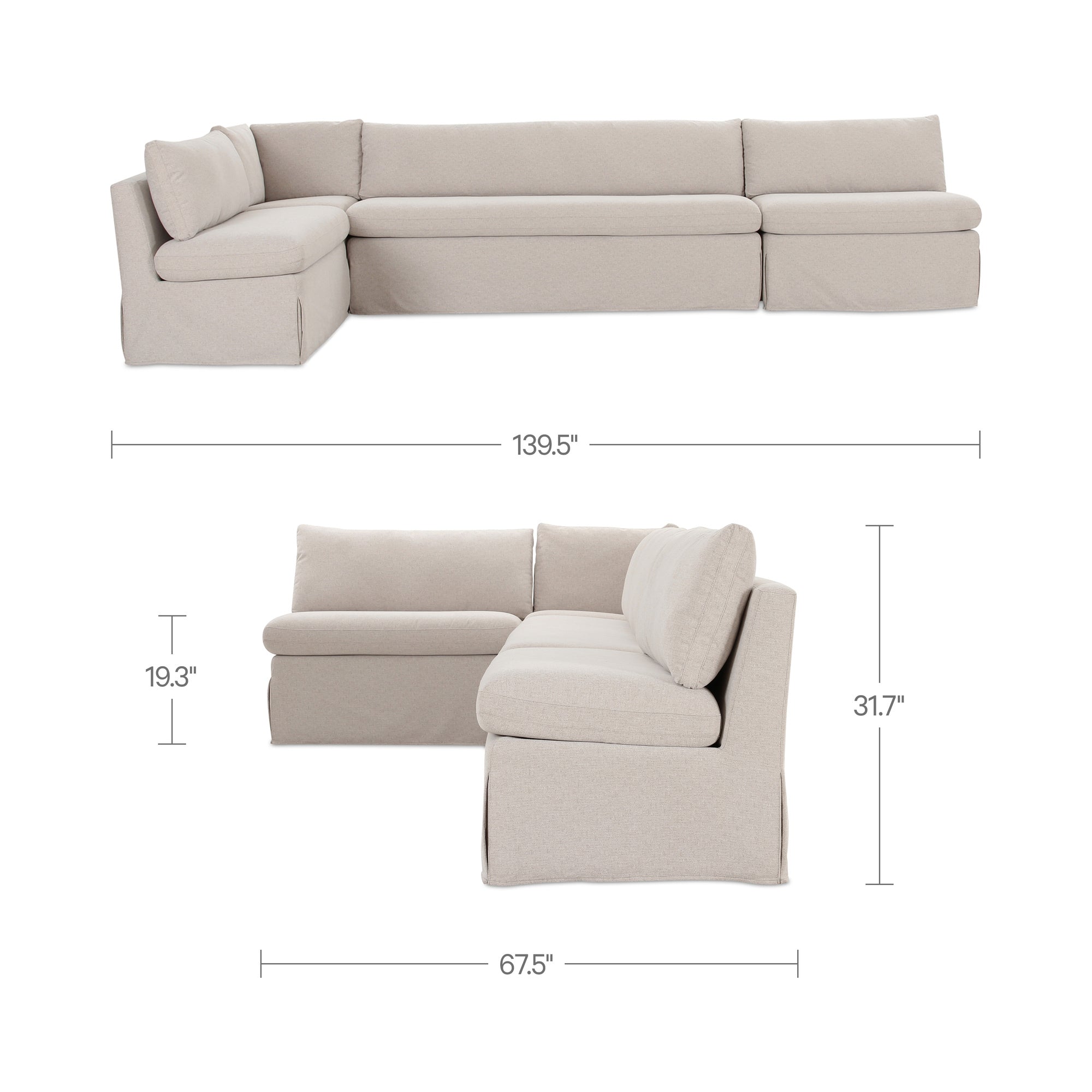 Fable Slipcover Dining Banquette L-Shape Beige 139.5 in.