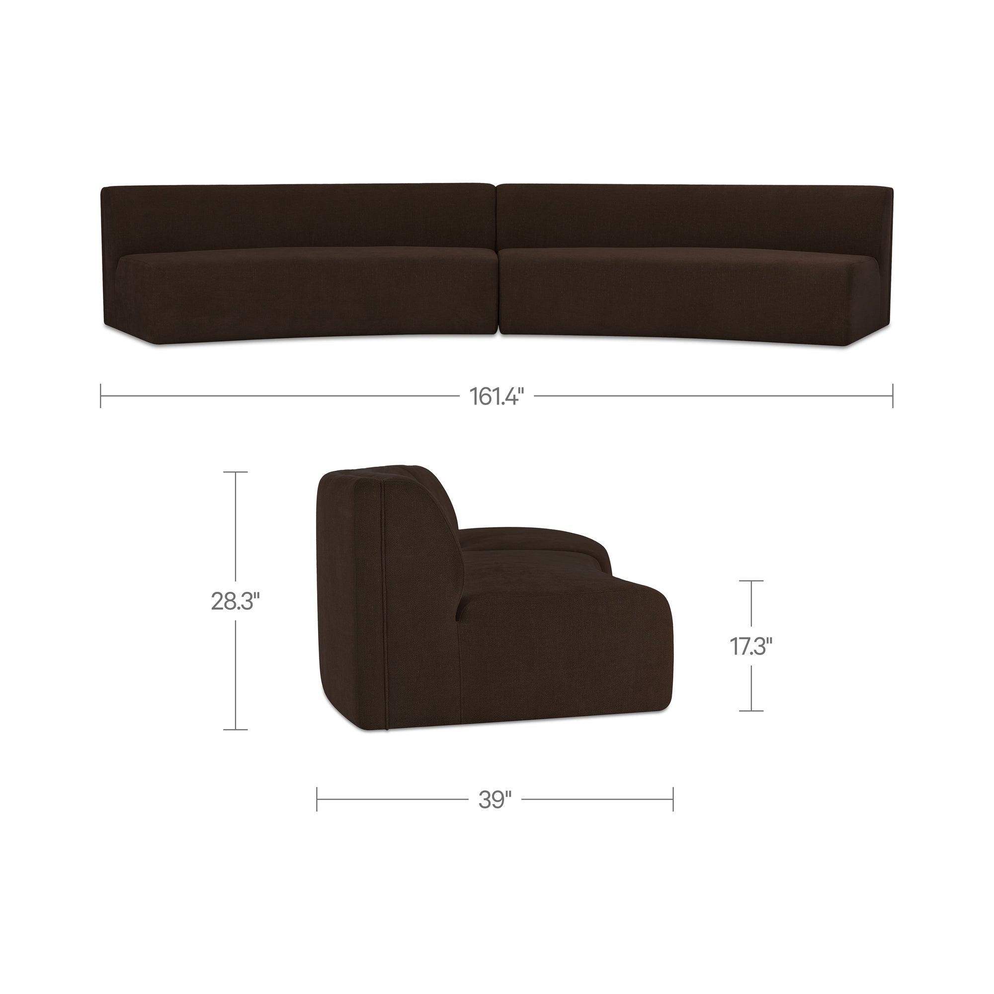Naomi 2 Piece Concave Modular Sectional Dark Brown