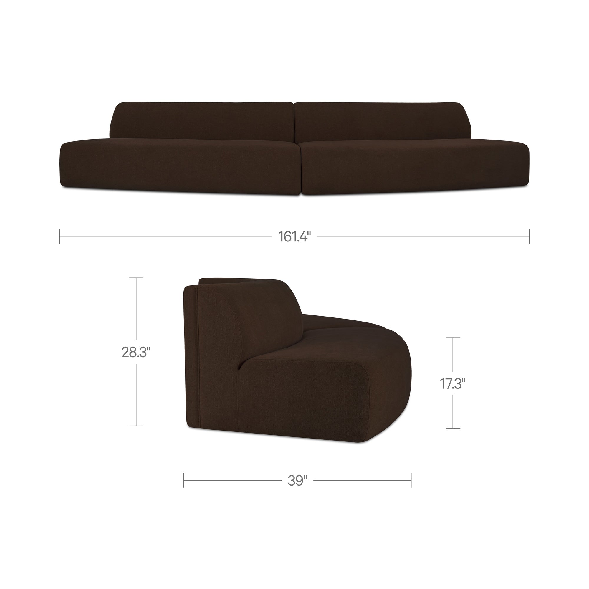 Naomi 2 Piece Convex Modular Sectional Dark Brown