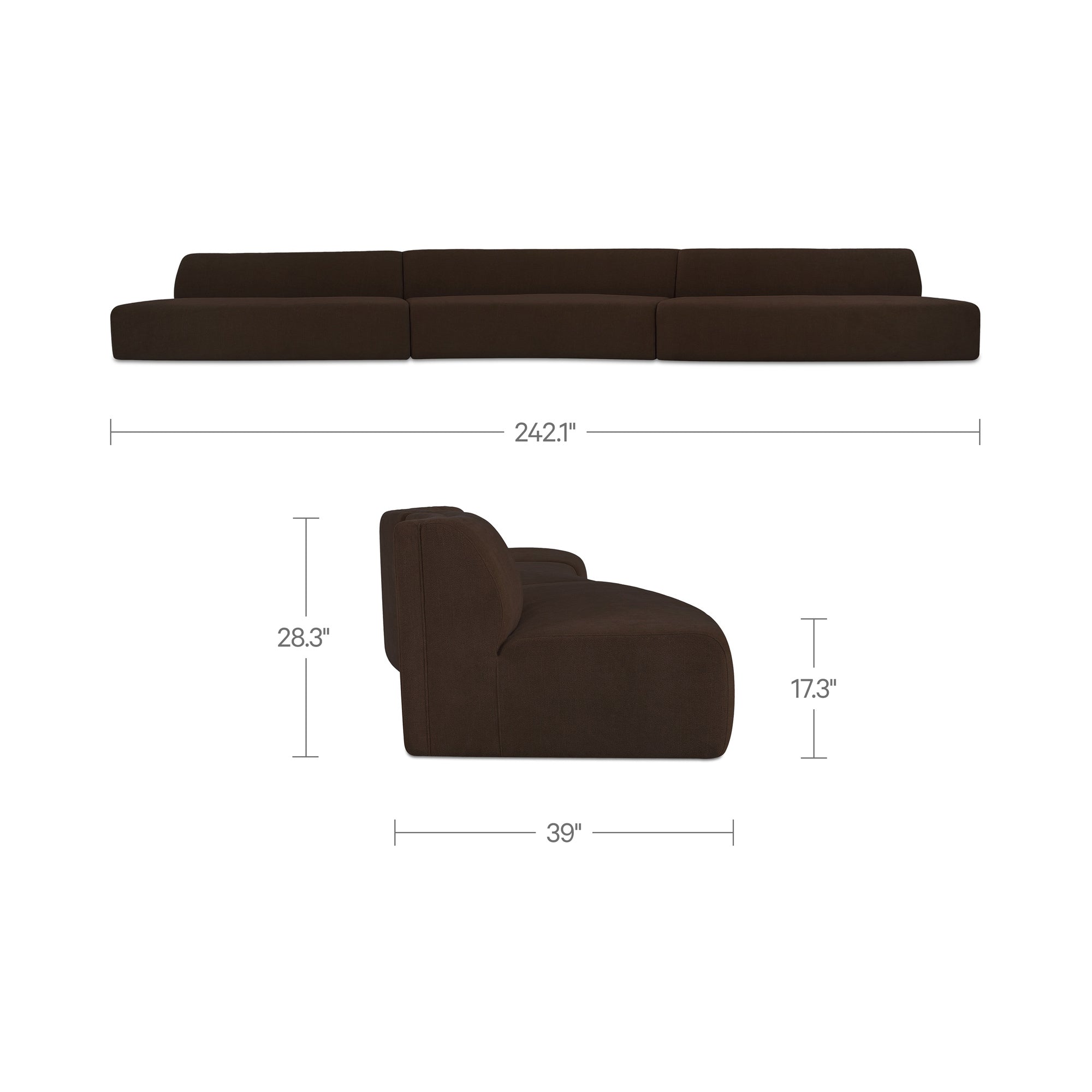 Naomi 3 Piece Wave Modular Sectional Dark Brown