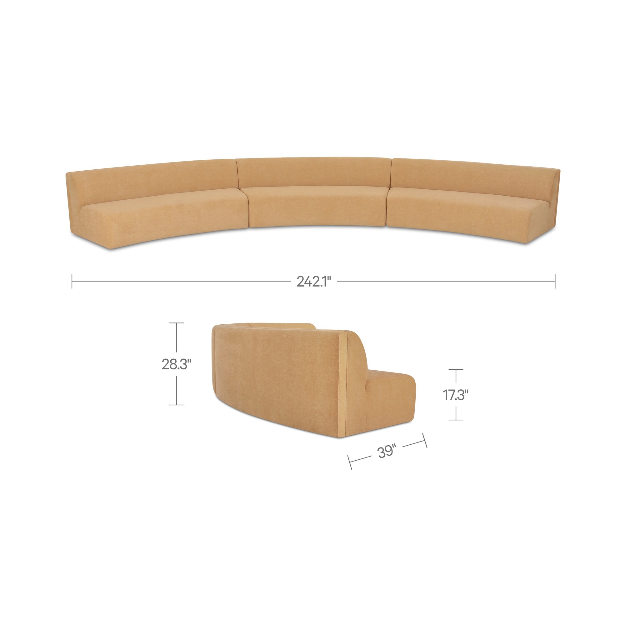 Naomi 3 Piece Concave Modular Sectional Golden Yellow