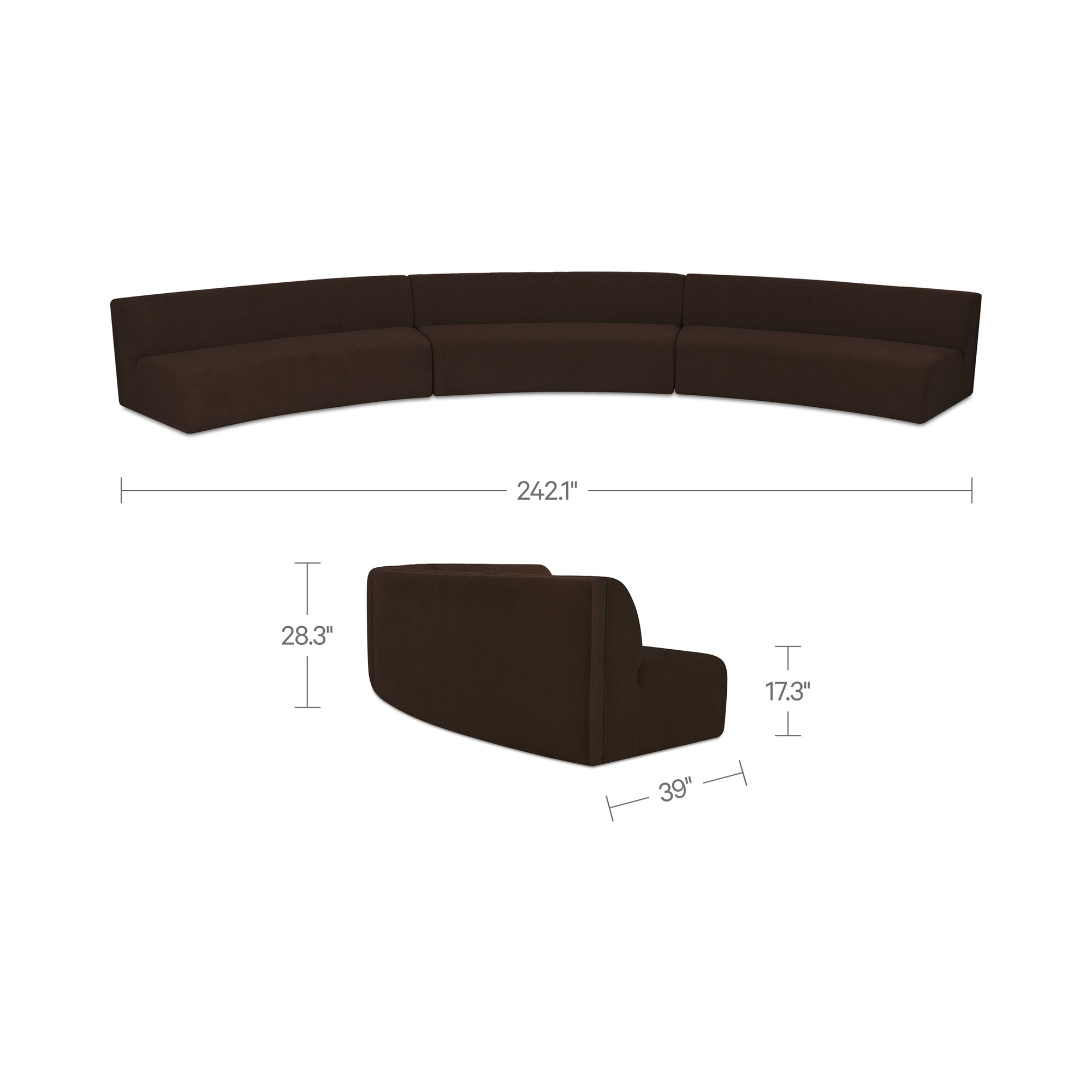 Naomi 3 Piece Concave Modular Sectional Dark Brown