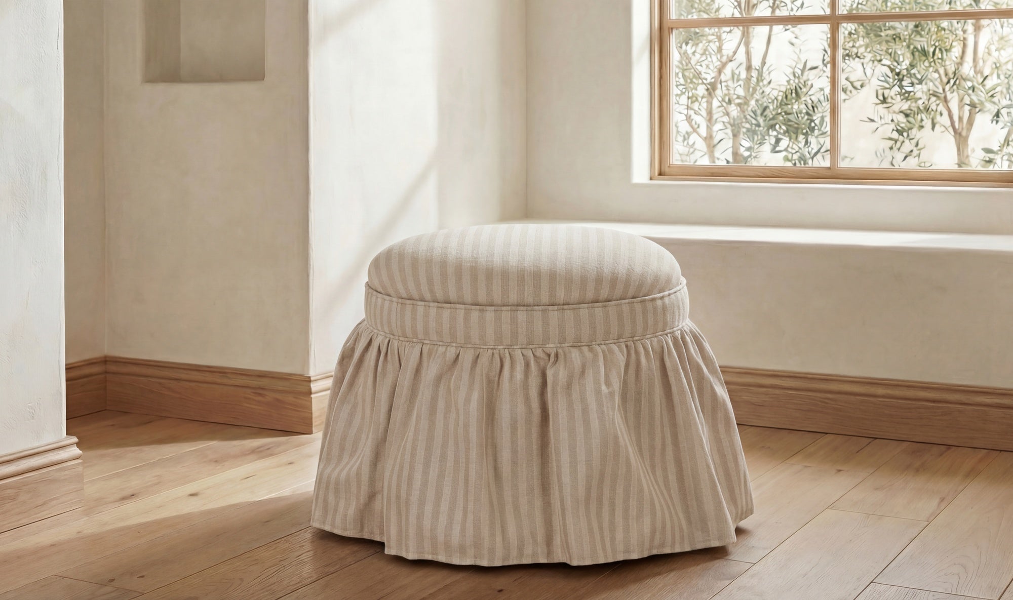 Heidi Storage Ottoman Beige Stripe