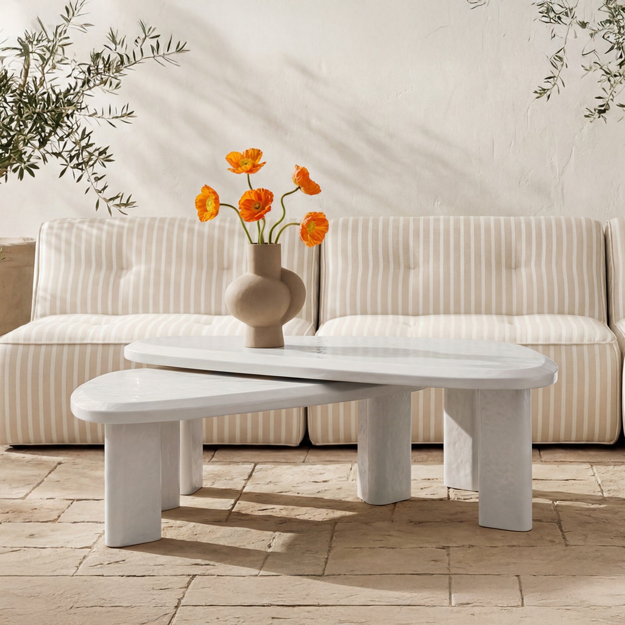 Sophie Outdoor Nesting Table Set Cream Lacquer