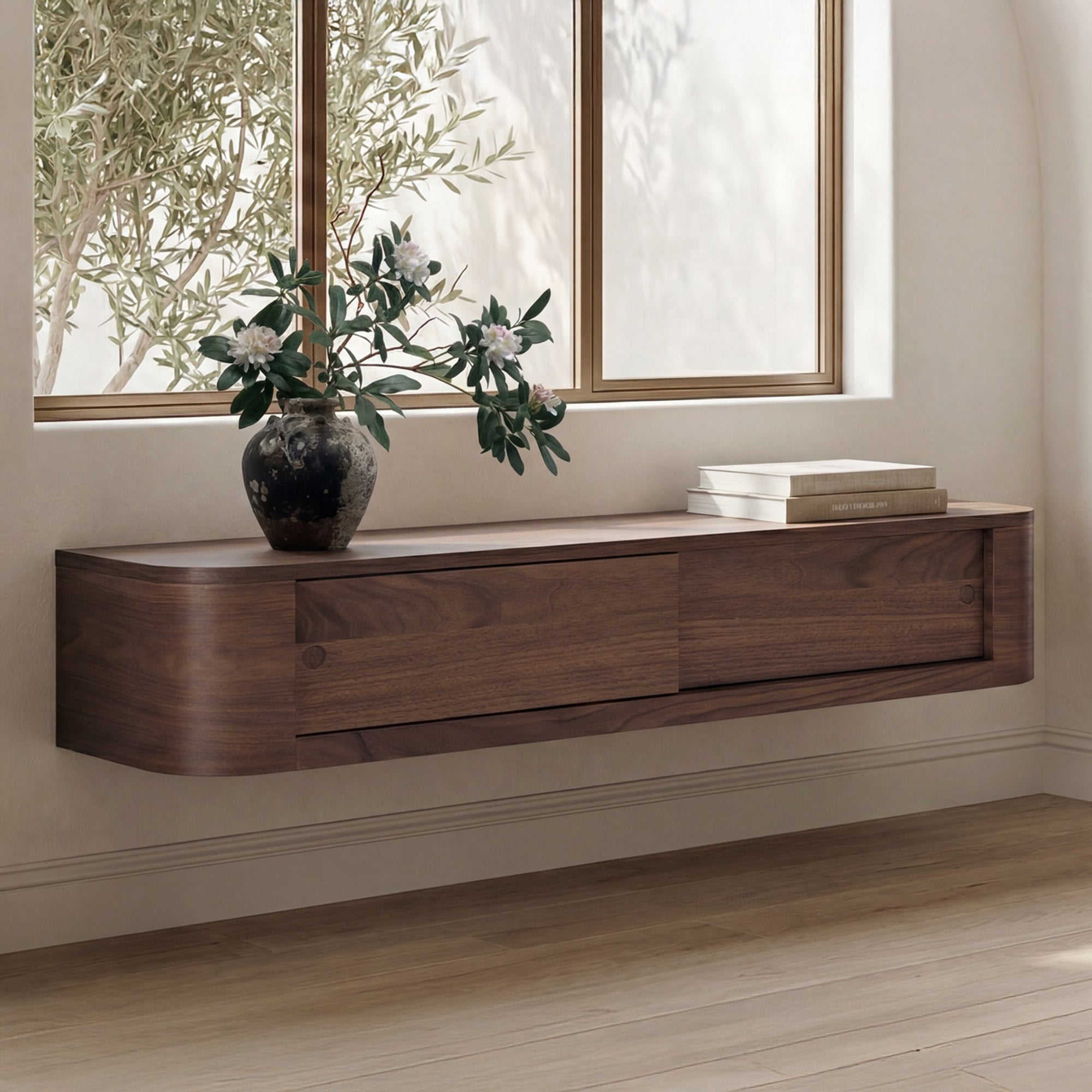Round Off Floating Console Table Walnut