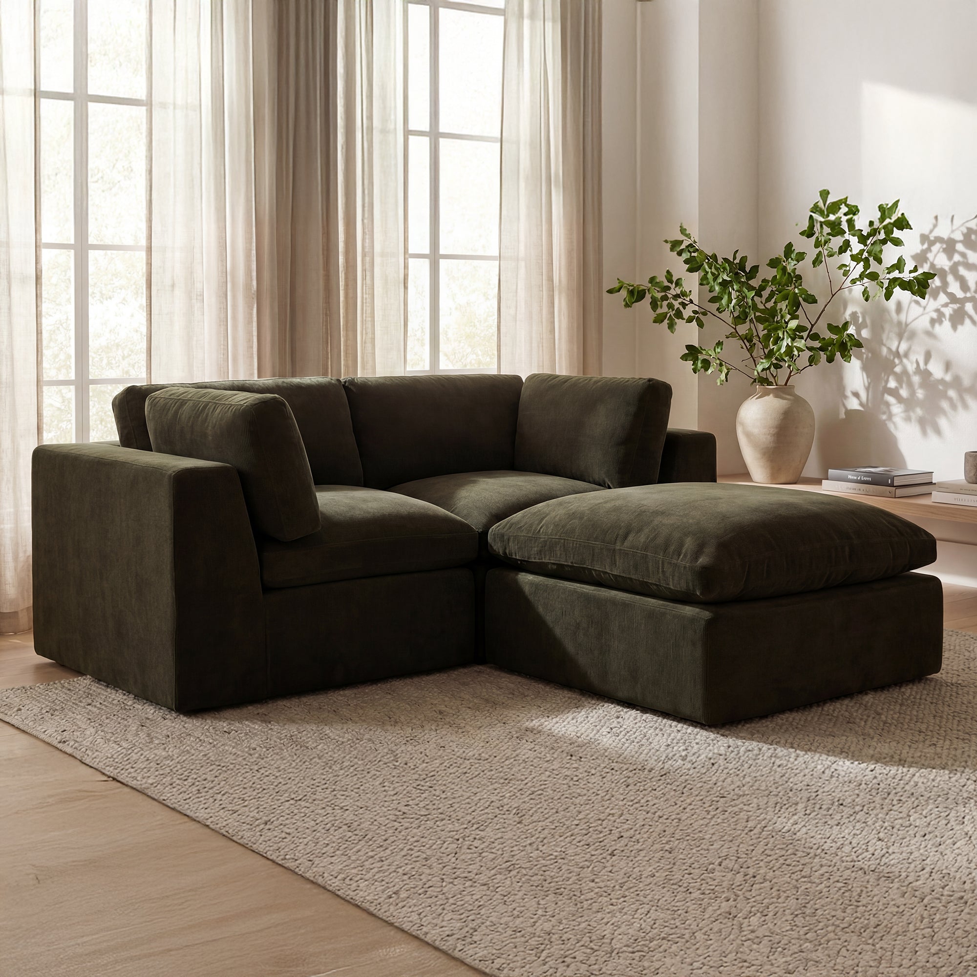 Cates Ottoman Dark Green