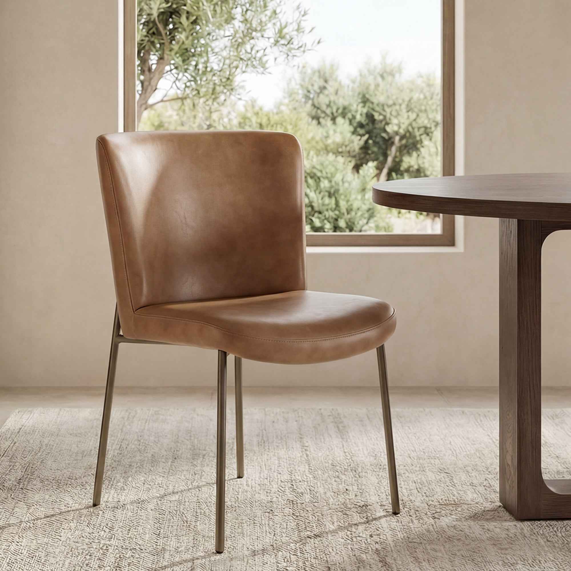 Early Dining Chair Tan Leather-Set Of Two