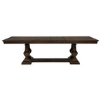 dark brown wood dining table with trestle base, classic rectangular style for dining room