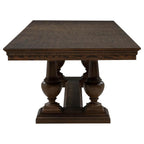dark wood rectangular dining table with carved pedestal base, classic style for dining room