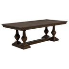 dark wood rectangular dining table with classic pedestal legs for dining room