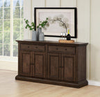 dark brown wood sideboard with drawers and cabinets, classic style for living or dining room