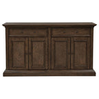 dark brown wood buffet cabinet with drawers, classic style, ideal for dining or living room storage