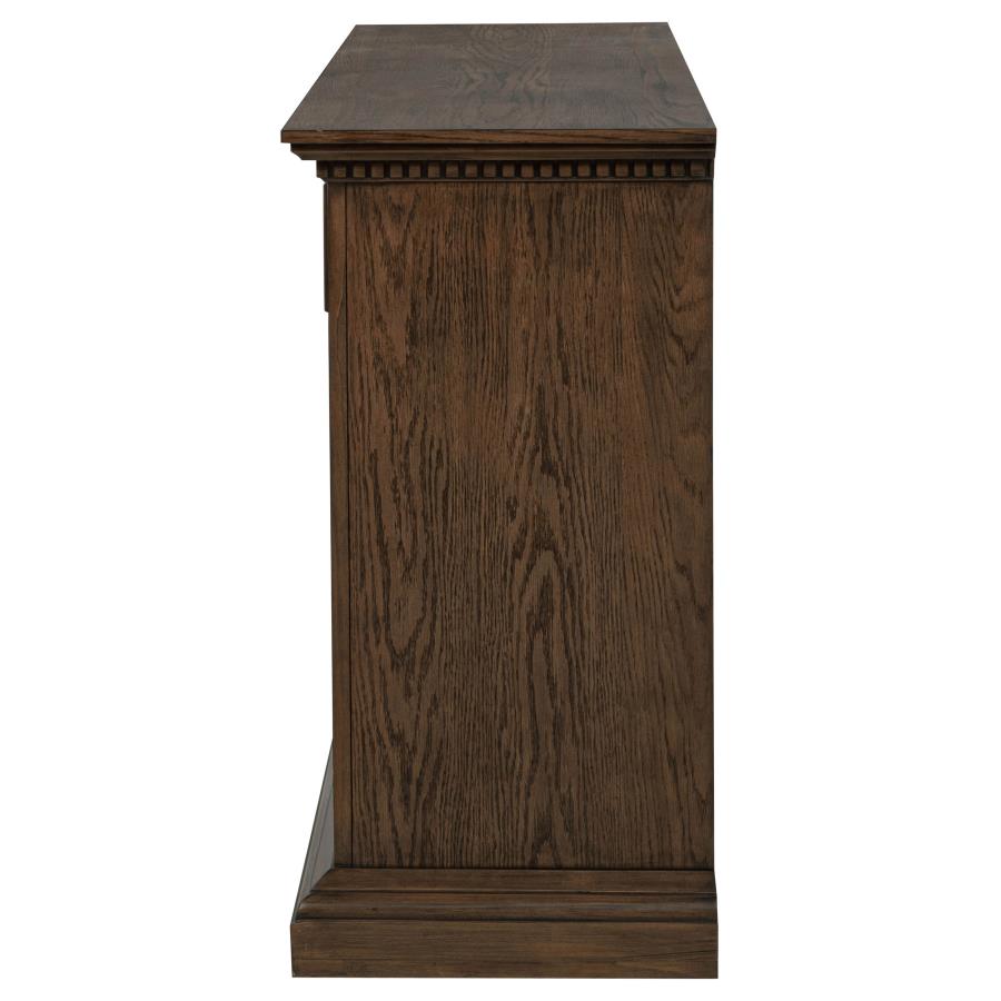 dark wood side table with classic trim, ideal for living room or bedroom furniture