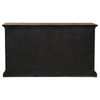 black wood console table with natural finish top, modern living room furniture