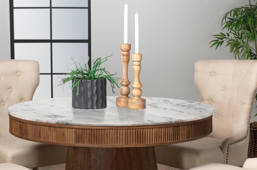 Home & Sleep Outlet - Ortega Round 46-inch Marble Top Wood Dining Table Natural