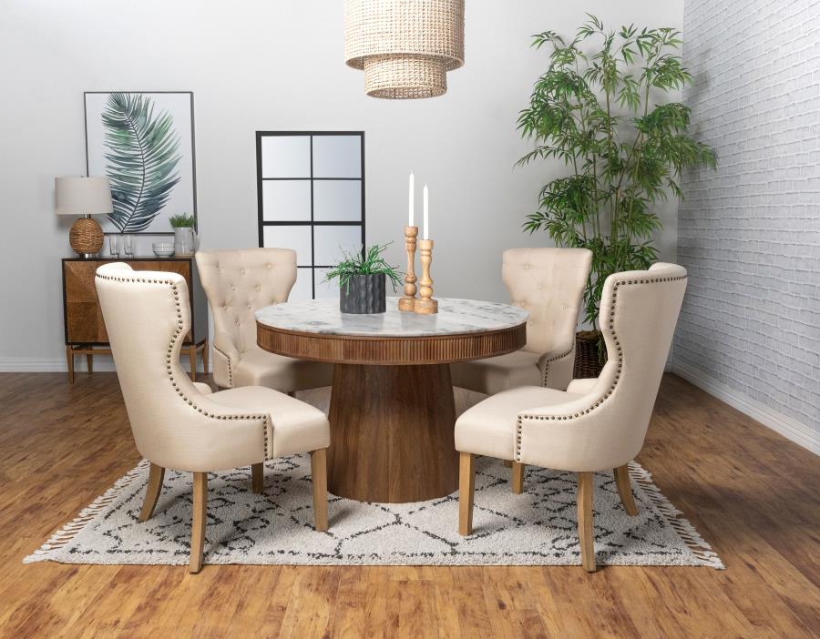 Home & Sleep Outlet - Ortega Round 46-inch Marble Top Wood Dining Table Natural