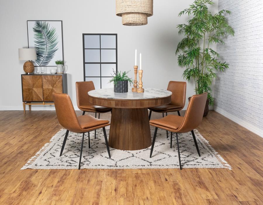 Home & Sleep Outlet - Ortega Round 46-inch Marble Top Wood Dining Table Natural