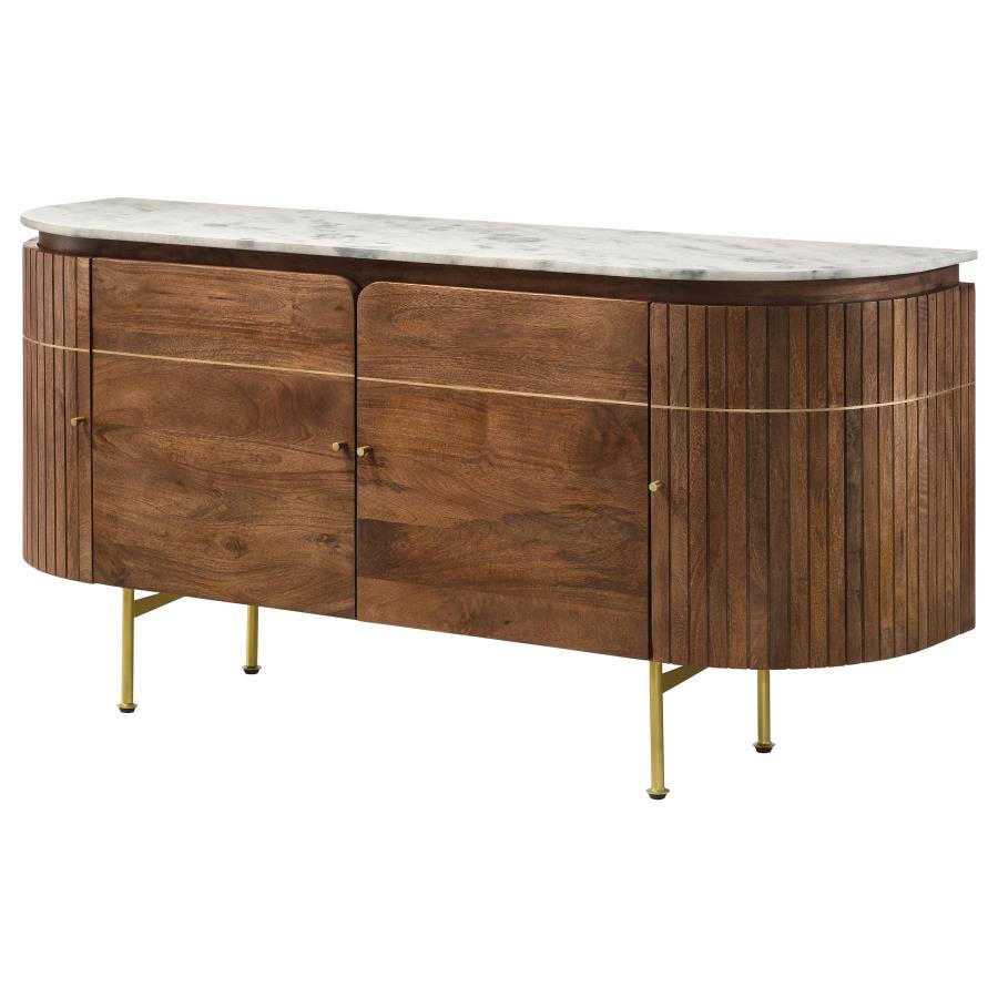 Home & Sleep Outlet - Ortega 4-door Marble Top Sideboard Buffet Cabinet Natural