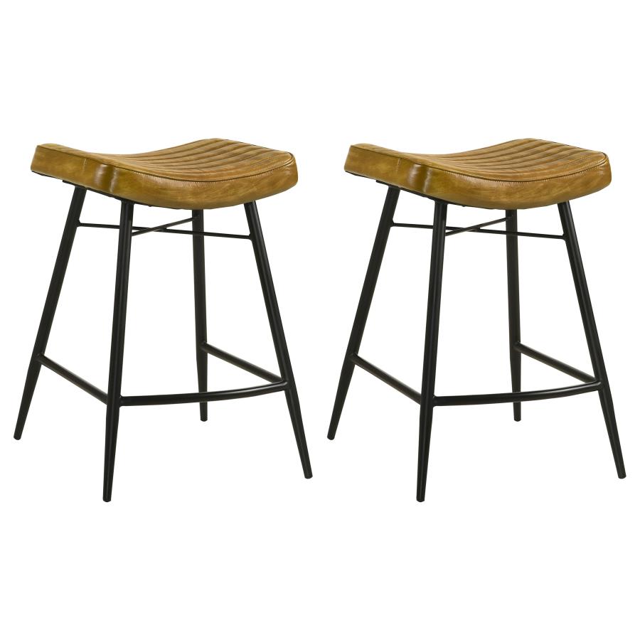 Home & Sleep Outlet - Bayu Leather Upholstered Counter Stool Camel (Set of 2)