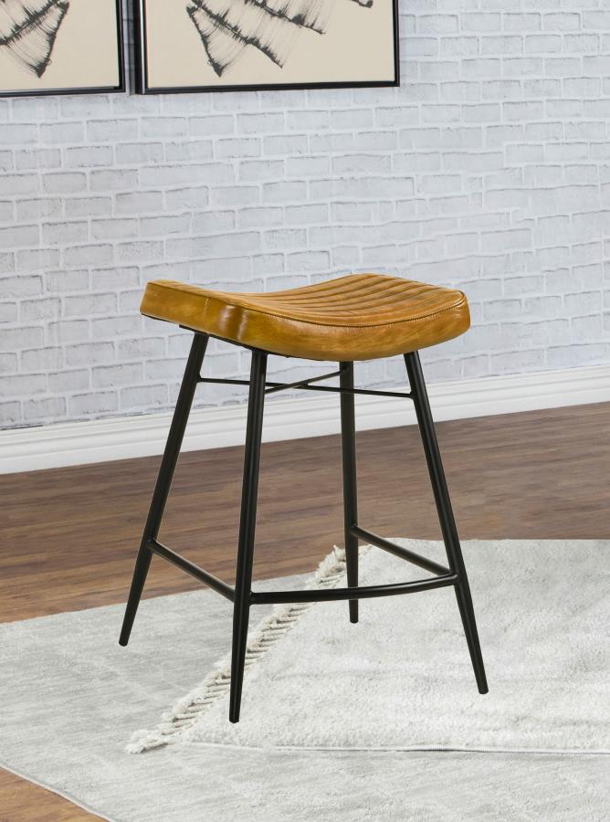 Home & Sleep Outlet - Bayu Leather Upholstered Counter Stool Camel (Set of 2)